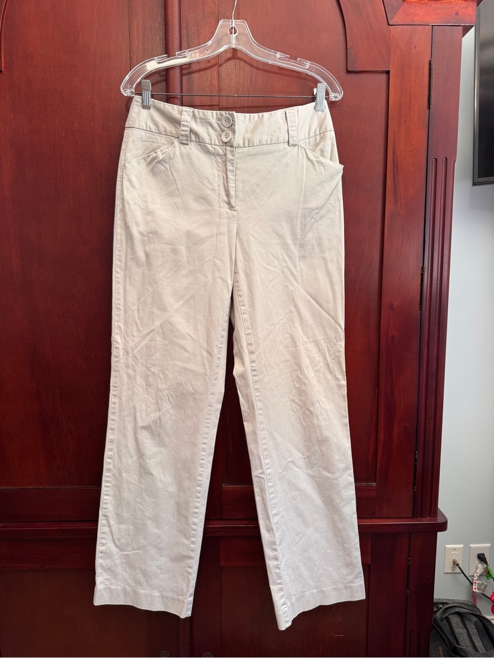 Talbots Signature Double Button Khaki Chinos Stretch Straight Leg Size 8